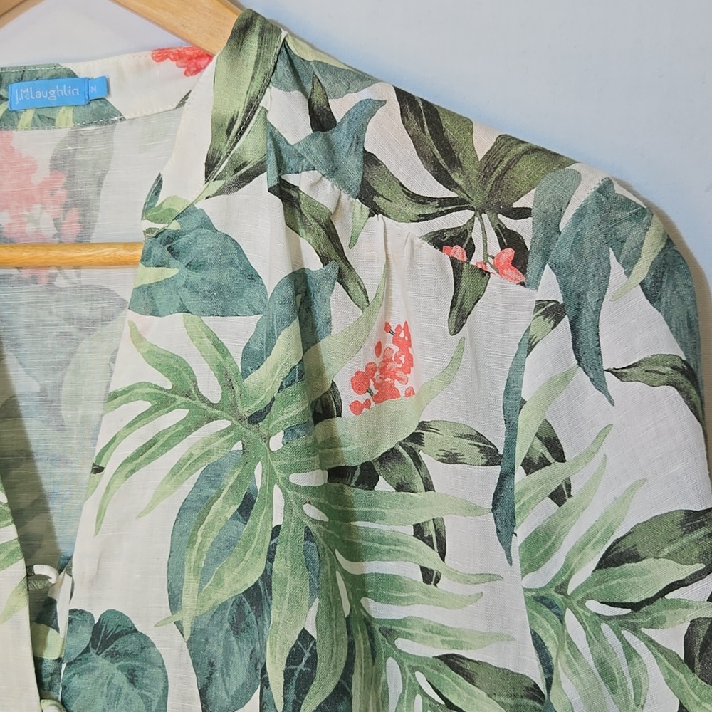 J. McLaughlin Cunningham Palm Print Linen Blend Tiered Shirt Dress M Resort - Picture 10 of 15
